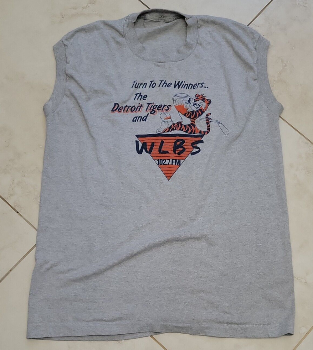 Detroit Tigers Tank Men's Large Gray Cotton Sleeveless Turn To The Winners WLBS